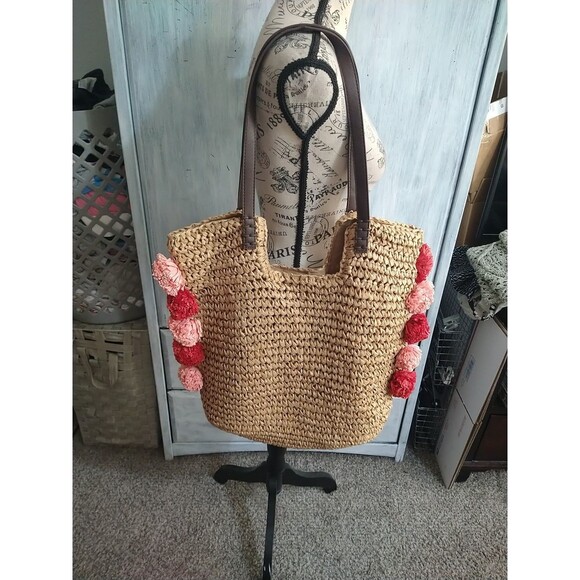 Blue Miami Straw Boho Summer Beach Bag - Picture 6 of 9